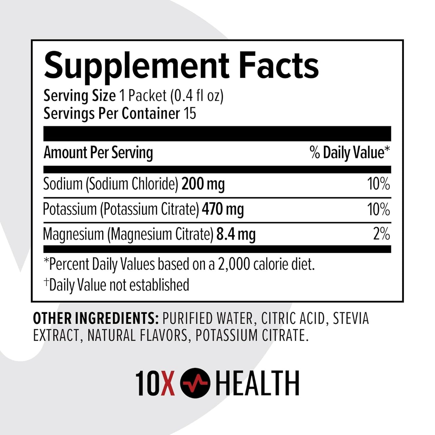 10X Health System Lemon Lime Electrolyte Drink Mix with Magnesium Citrate, Sodium & Potassium - 15 Stickpacks