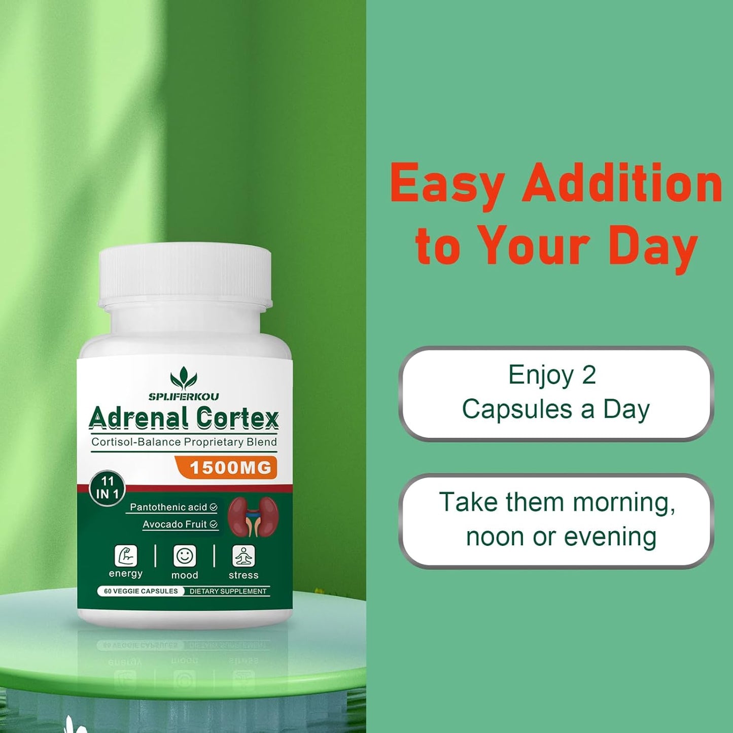 11-in-1 Adrenal Support Supplement with Pantothenic Acid and Ashwagandha - Promotes Healthy Adrenal Function and Energy - 60 Capsules - BoostGo Australia