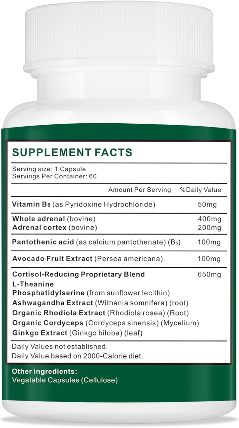 11-in-1 Adrenal Support Supplement with Pantothenic Acid and Ashwagandha - 180 Capsules for Healthy Adrenal Function and Energy