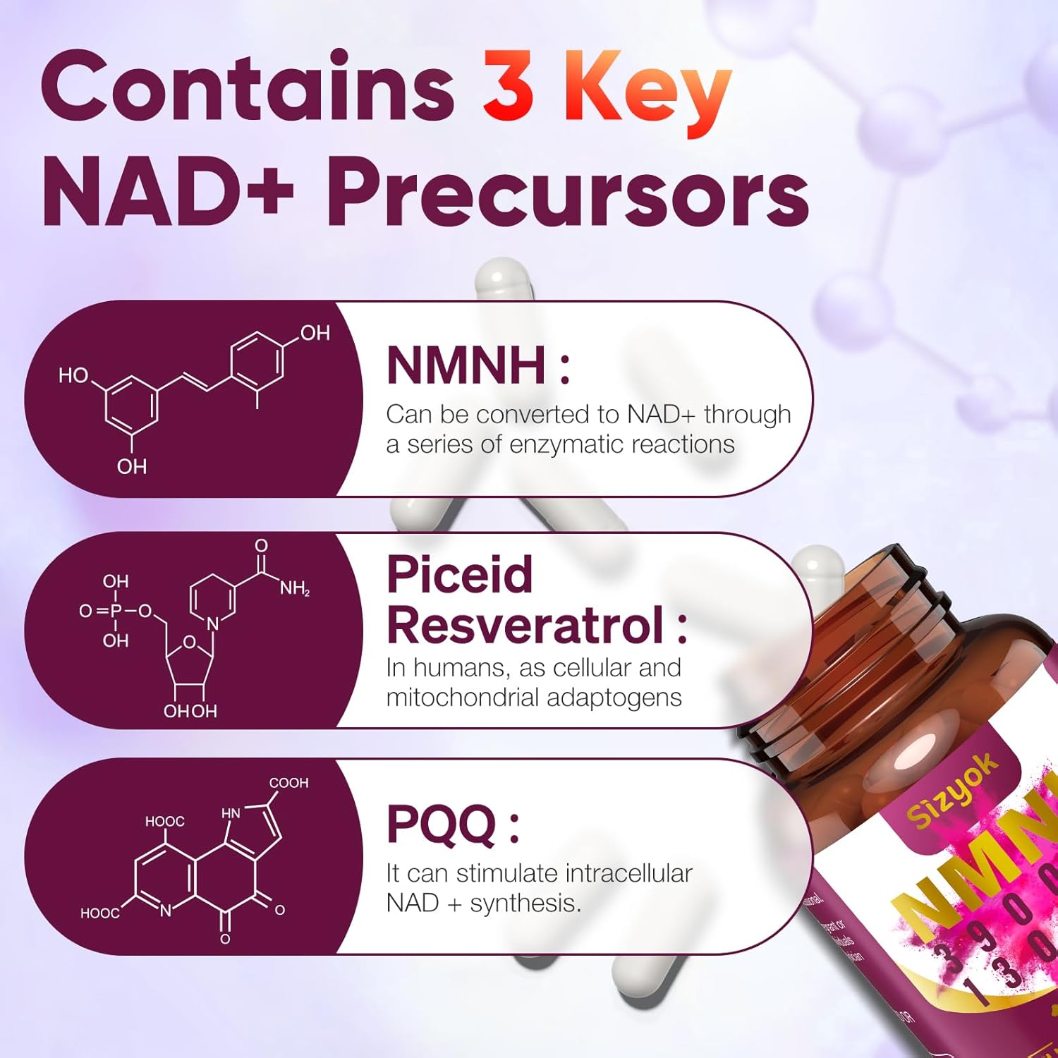 11-in-1 NAD+ Supplement with Resveratrol & CoQ10 - 600mg per Serving, Anti-Aging NMNH Supplement - 60 Count