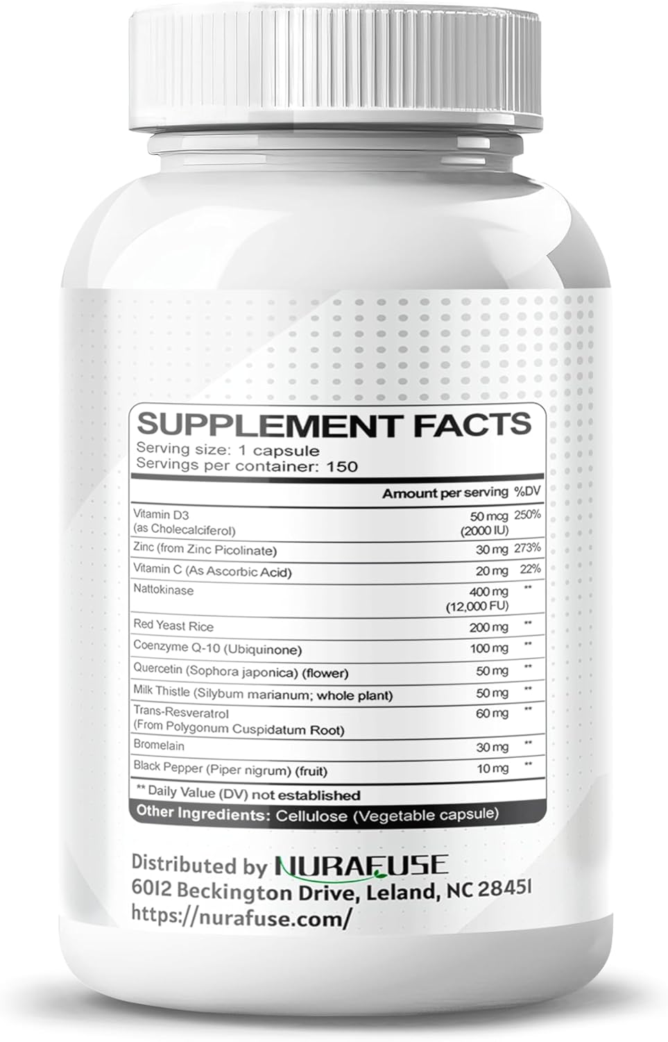 11-in-1 Nattokinase Supplement with Red Yeast Rice, Coenzyme Q-10, Quercetin, Milk Thistle, Resveratrol - Non-GMO, Gluten-Free, Soy-Free Formula