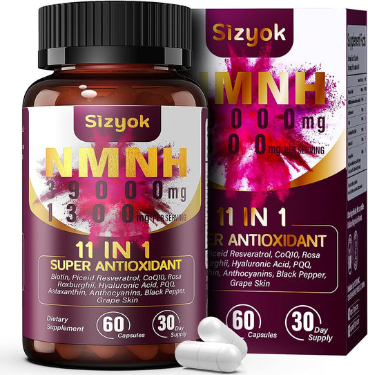 11-in-1 NMNH NAD+ Supplement with Resveratrol & CoQ10, 600mg, Anti-Aging Support, 60 Count