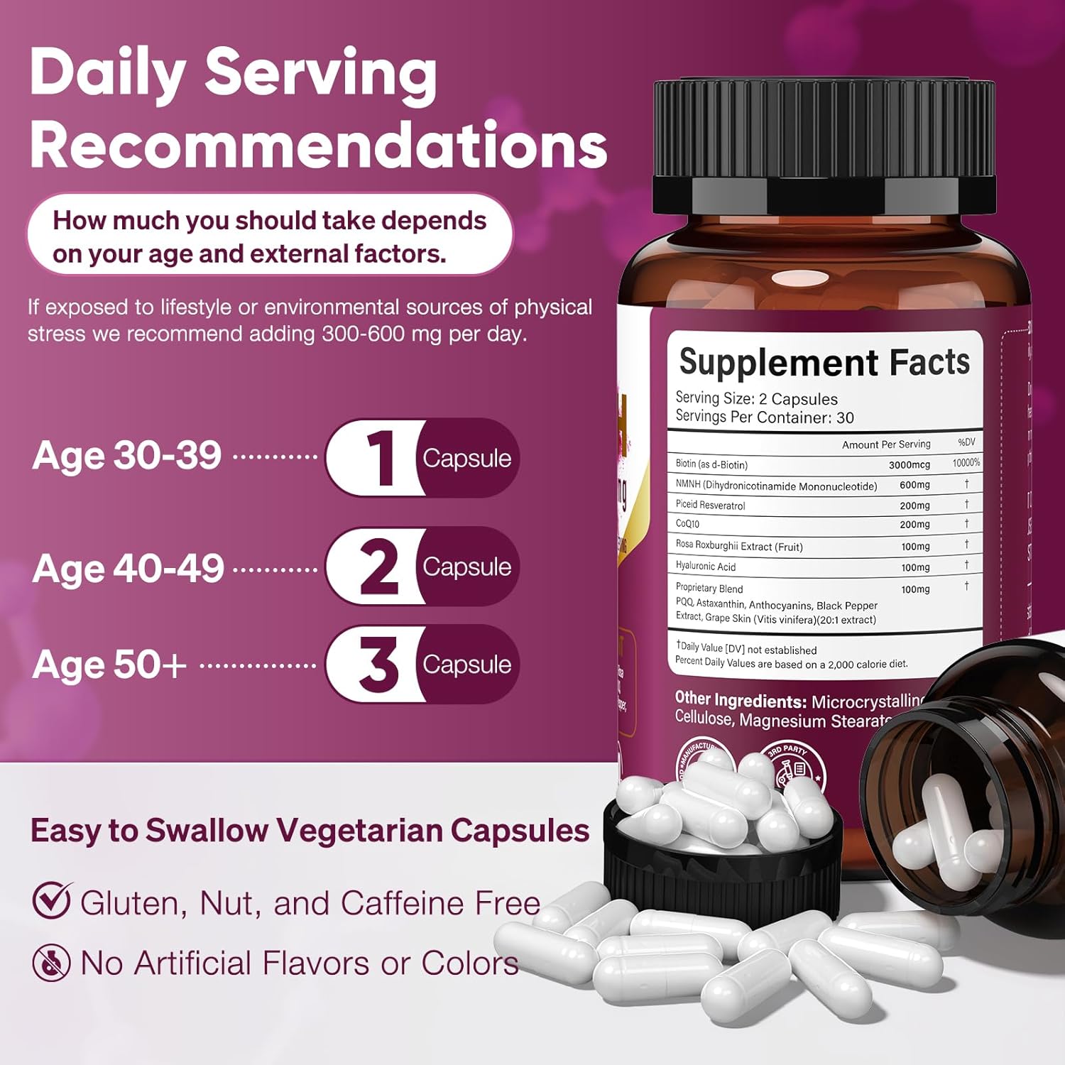 11-in-1 NMNH NAD+ Supplement with Resveratrol & CoQ10, 600mg, Anti-Aging Support, 60 Count