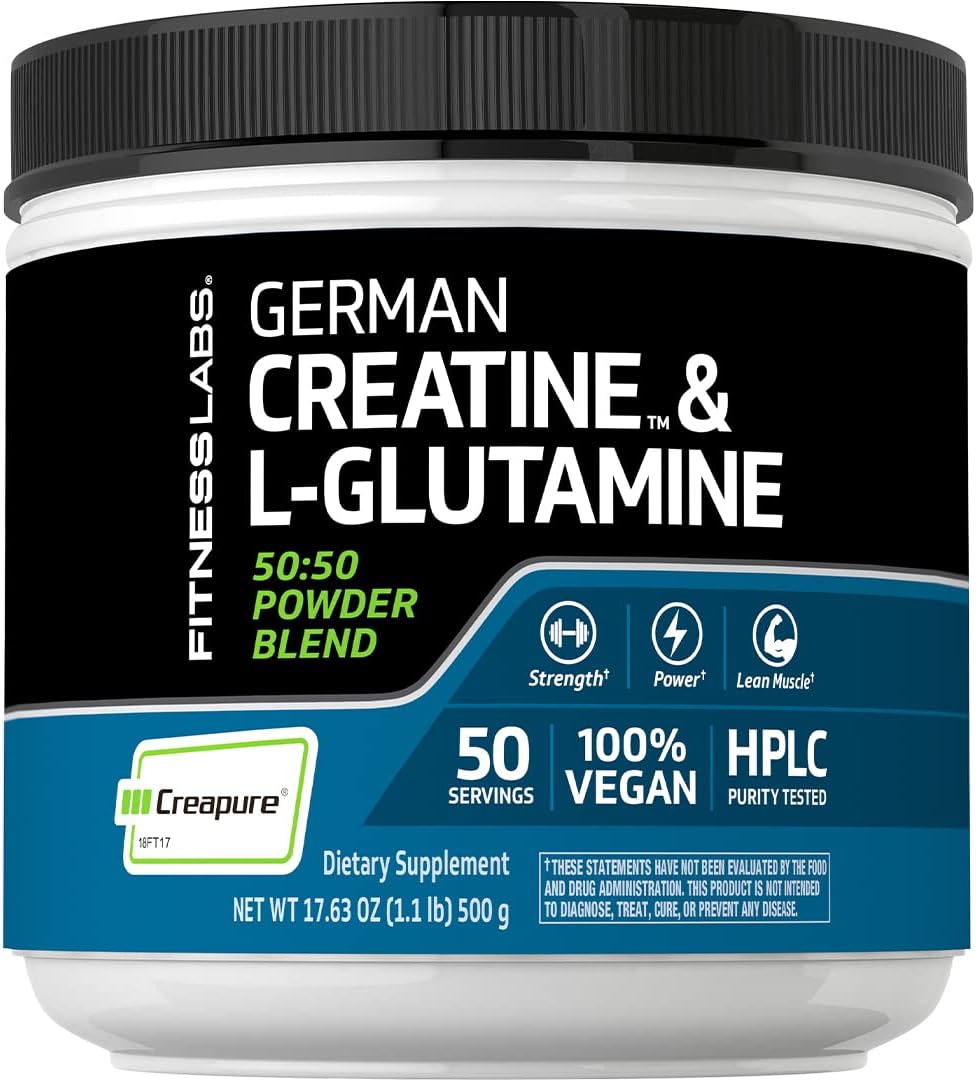 1.1 lbs Fitness Labs German Creatine and L-Glutamine Powder for Vegans | Monohydrate & Creapure Fitness Supplement