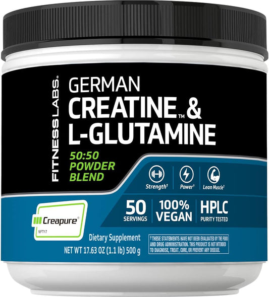 1.1 lbs Fitness Labs German Creatine and L-Glutamine Powder for Vegans | Monohydrate & Creapure Fitness Supplement