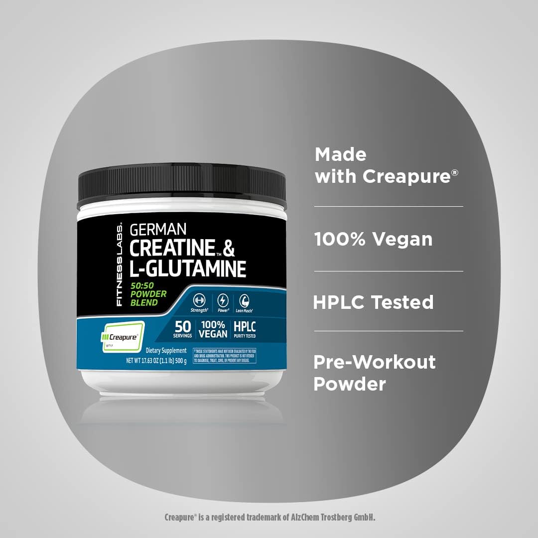 1.1 lbs Fitness Labs German Creatine and L-Glutamine Powder for Vegans | Monohydrate & Creapure Fitness Supplement