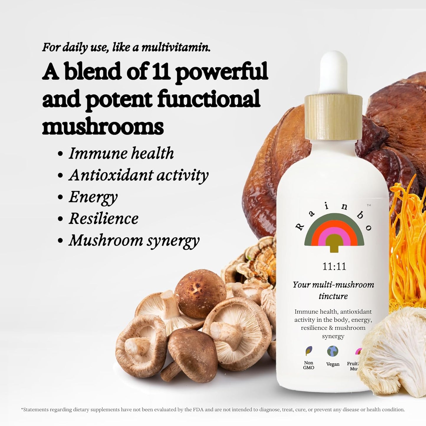 11:11 Multi Mushroom Extract & Lion's Mane Tincture Bundle - Vegan Liquid Supplements for Immune Support