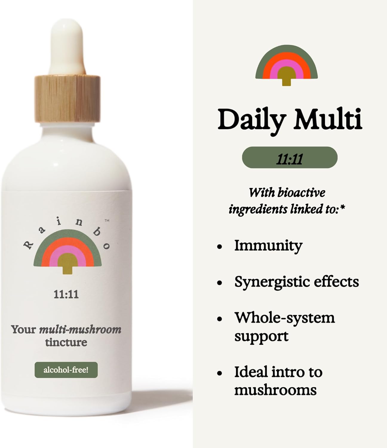 11:11 Multi Mushroom Tincture for Immune & Brain Support, Alcohol-Free Dual Extract, Lion's Mane & Turkey Tail, Vegan, Non-GMO - 3.4 fl oz