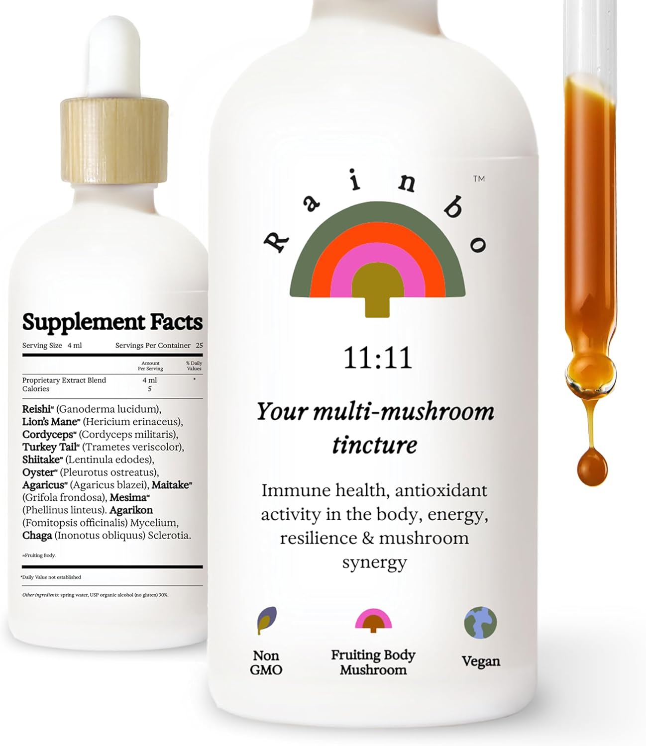 11:11 Multi Mushroom Tincture, Liquid Lion's Mane & Turkey Tail Supplement, Vegan, Non GMO - Immune & Brain Support, 3.4 fl oz
