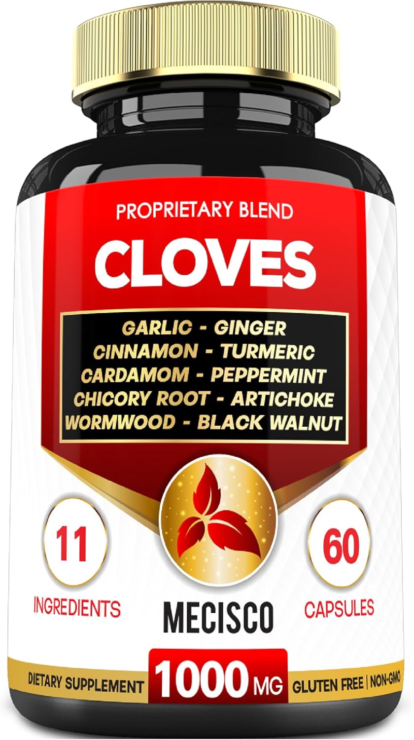 11in1 Clove Supplement with Cinnamon, Turmeric, Ginger, Cardamom, Garlic, Wormwood, Black Walnut - 60 Capsules for Digestive, Immune, Bone & Heart Health
