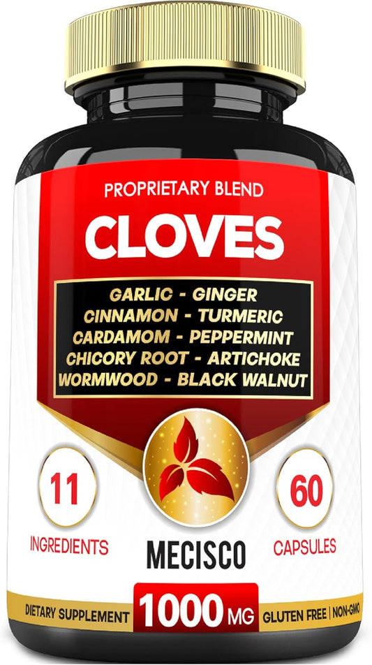 11in1 Clove Supplement with Cinnamon, Turmeric, Ginger, Cardamom, Garlic, Wormwood, Black Walnut - 60 Capsules for Digestive, Immune, Bone & Heart Health