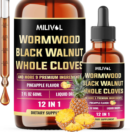 11in1 Wormwood Liquid Drops with Black Walnut, Cloves, Vitamin C-D3 - 2 Fl Oz - Pineapple Flavor