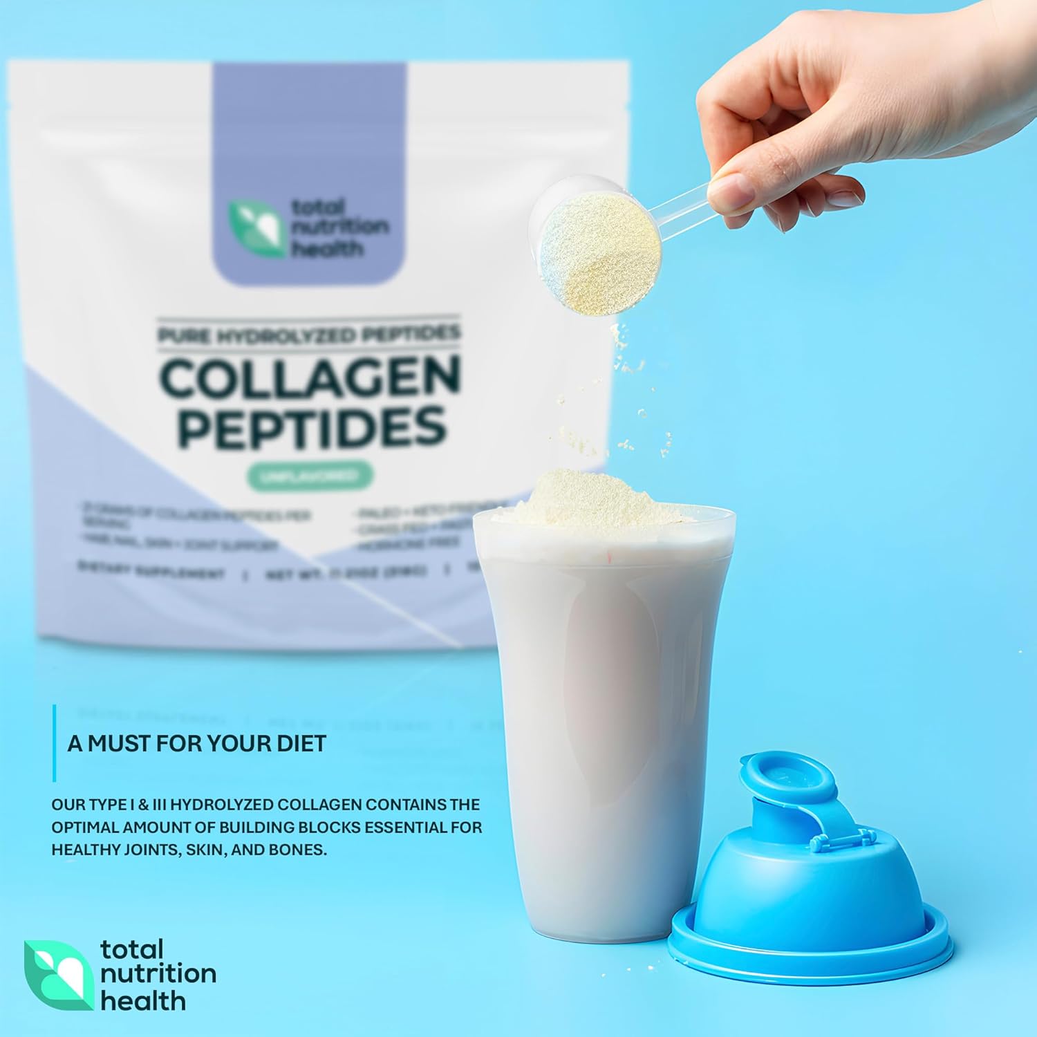 11oz Unflavored Collagen Peptides Powder for Hair, Skin, and Joint Support - Grass Fed Protein with Vitamin C, B3, B6, B12, Biotin - Non-GMO, Sugar-Free