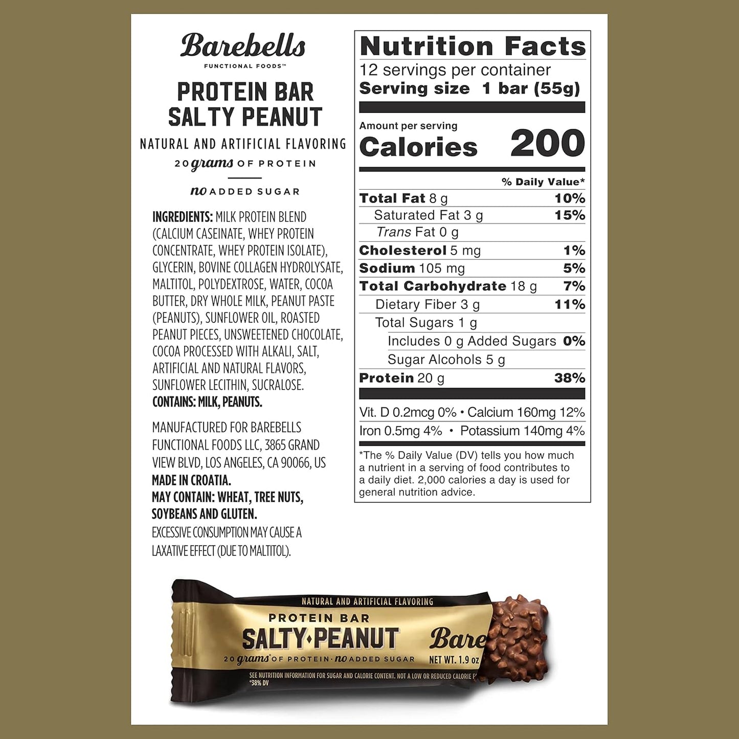 12 Count Barebells Salty Peanut Protein Bars - 20g High Protein Chocolate Nutrition Bar with Only 1g Sugar - Perfect On-The-Go Breakfast or Post-Workout Snack