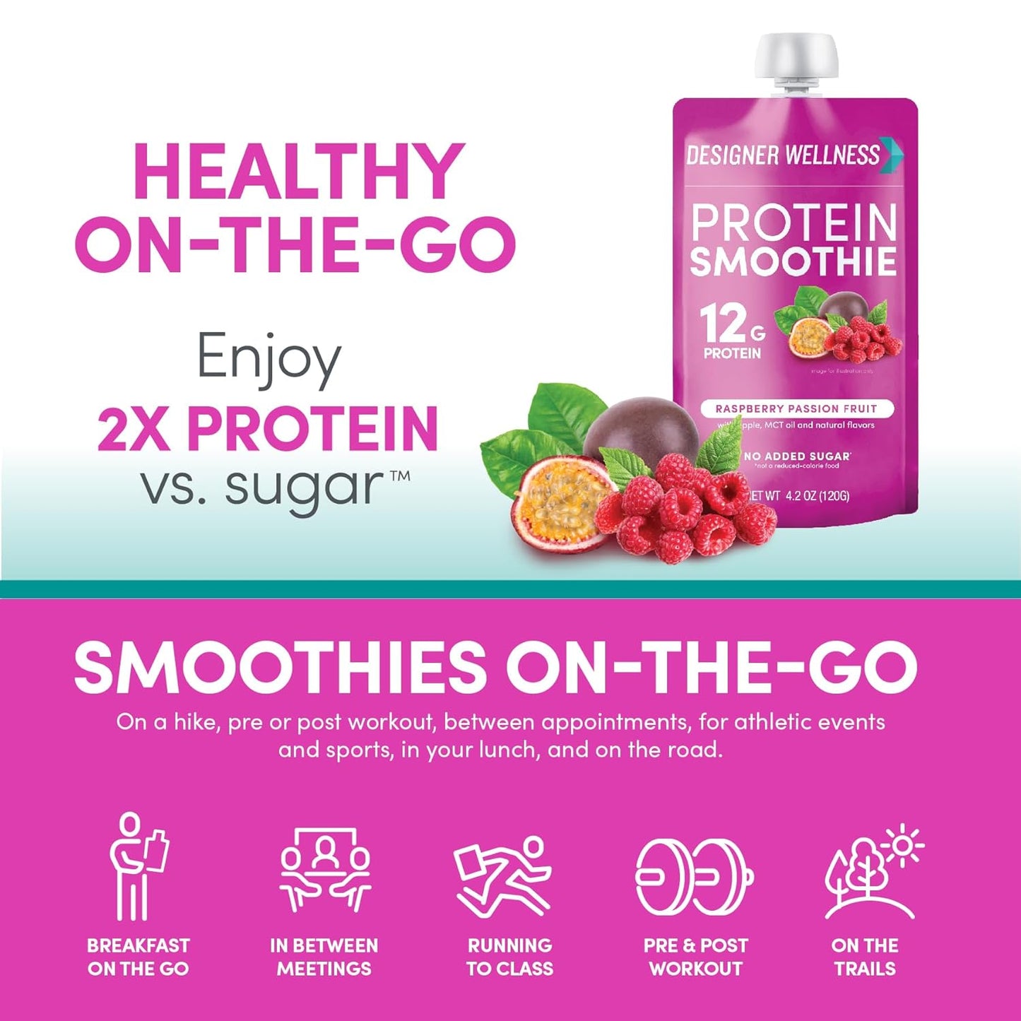 12-Count Designer Wellness Protein Smoothie with Real Fruit, 12g Protein, Low Carb, Zero Added Sugar, Gluten-Free, Non-GMO, Raspberry Passion Fruit Flavor