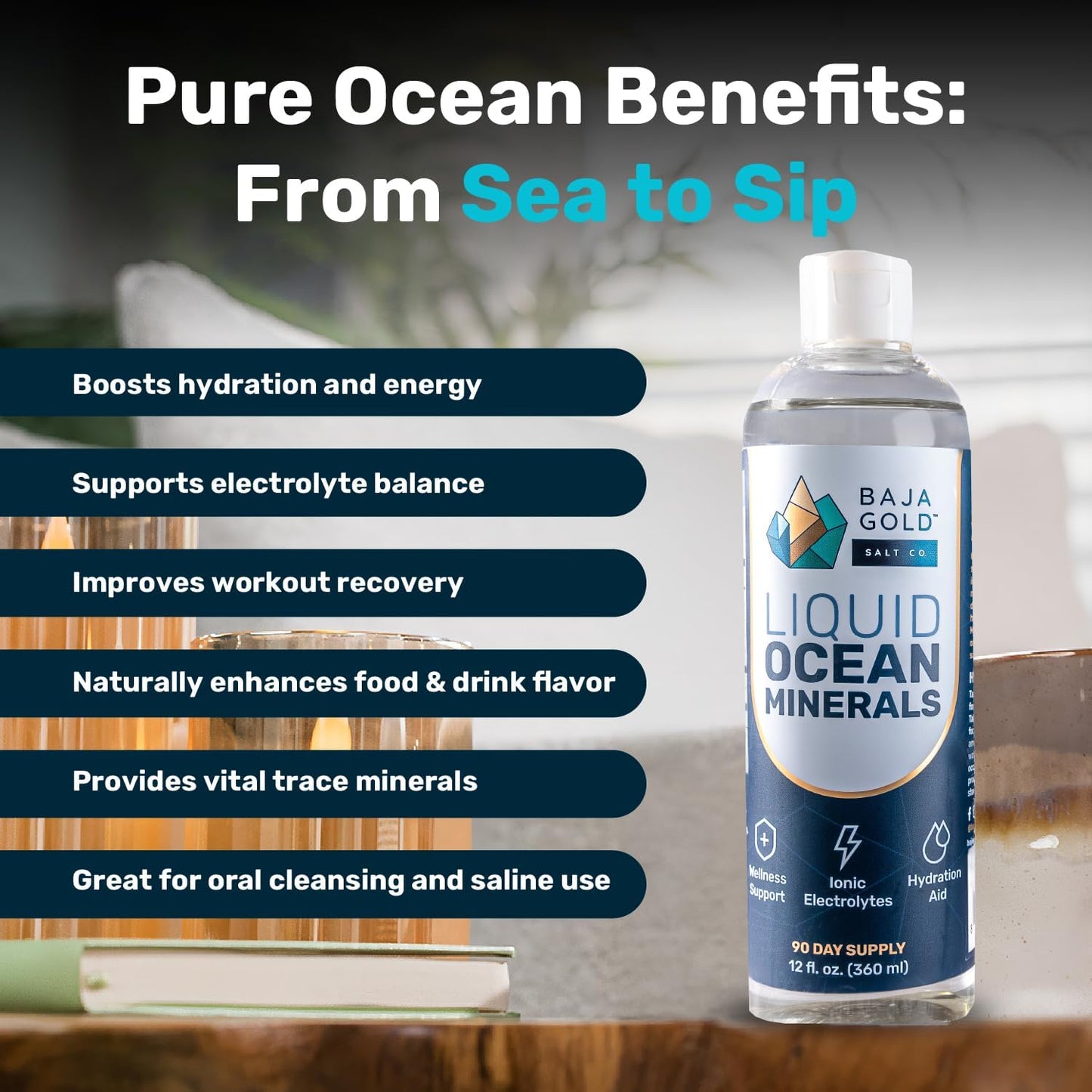 12 Fl. Oz. Baja Gold Liquid Ocean Minerals Refill - Natural Trace Minerals Supplement
