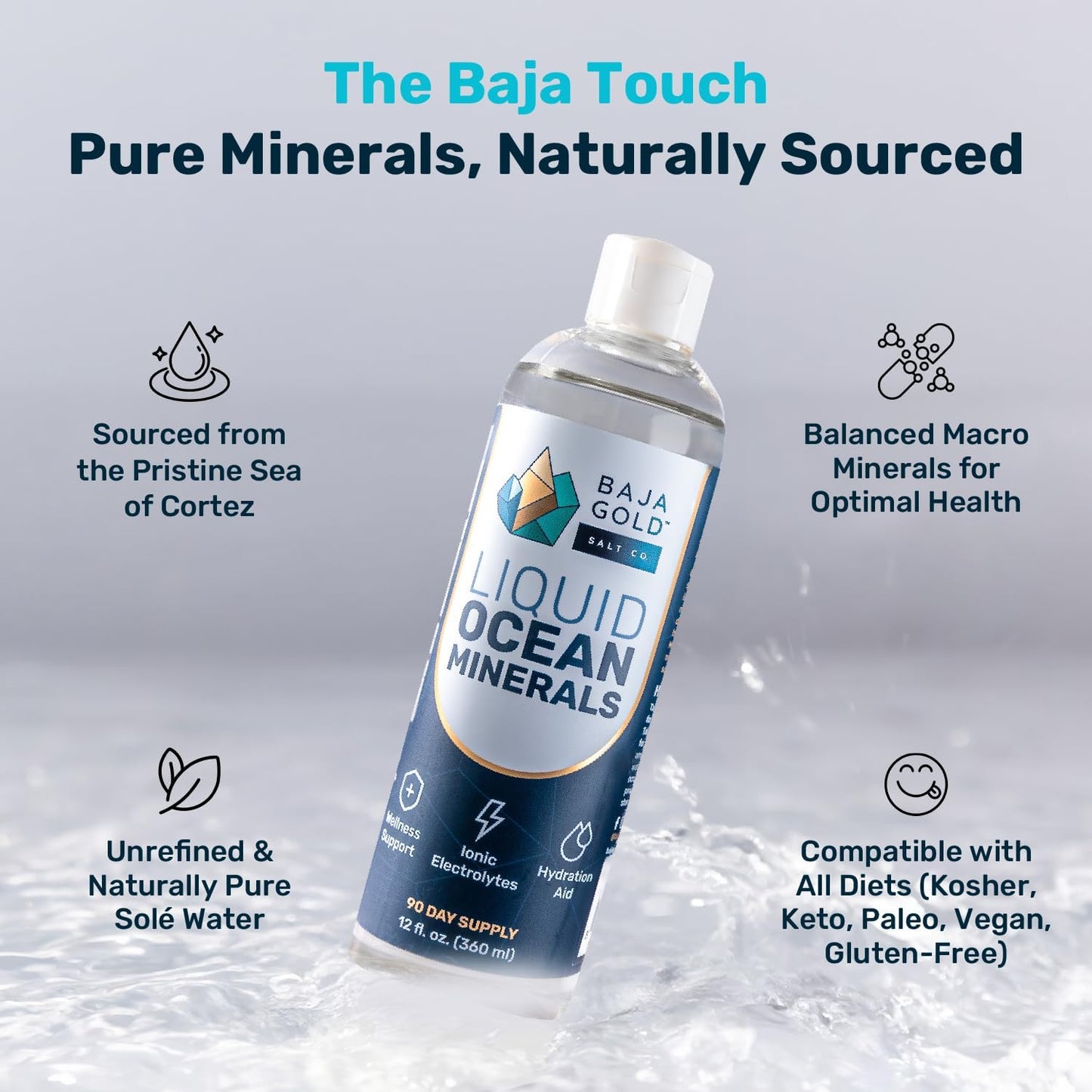 12 Fl. Oz. Baja Gold Liquid Ocean Minerals Refill - Natural Trace Minerals Supplement