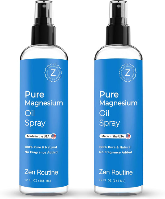 12 fl oz Zen Routine Pure Magnesium Oil Spray - Fast Absorbent, 100% Organic, Promotes Calm Sleep and Relaxation - Made in USA