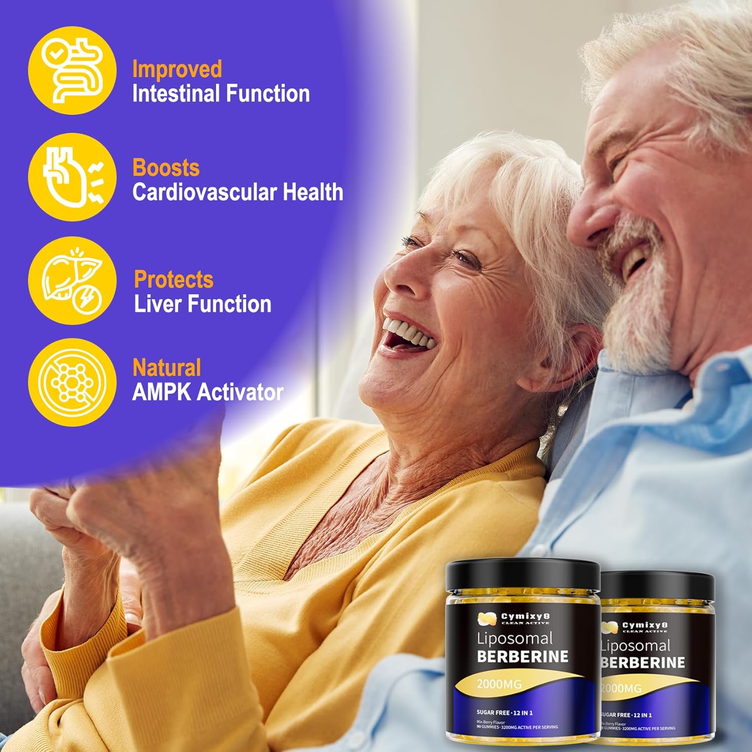 12 in 1 Cymixy8 Berberine HCL Gummies for Women and Men - High Bioavailability Liposomal Berberine with Ceylon Cinnamon - Vegan AMPK Activator Supplement (90 Count)