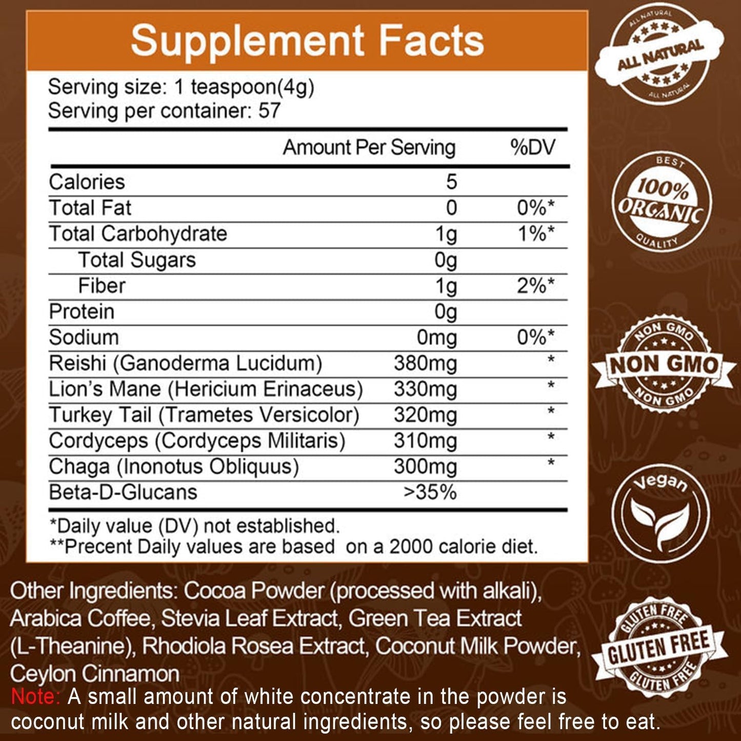 12-in-1 Mushroom Coffee Mix with Lion's Mane, Turkey Tail, Chaga, Cacao, L-Theanine for Immune Support & Energy Boost