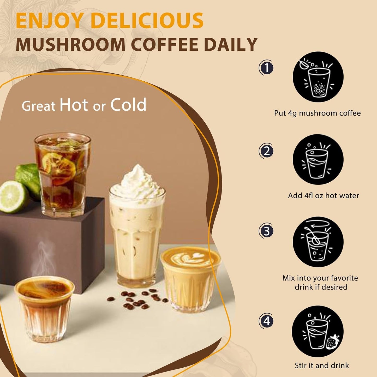 12-in-1 Mushroom Coffee Mix with Lion's Mane, Turkey Tail, Chaga, Cacao, L-Theanine for Immune Support & Energy Boost