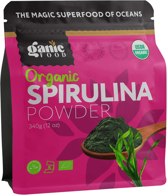 12 Ounces of Ganic Food Organic Spirulina Powder for a Nutrient-Rich Boost