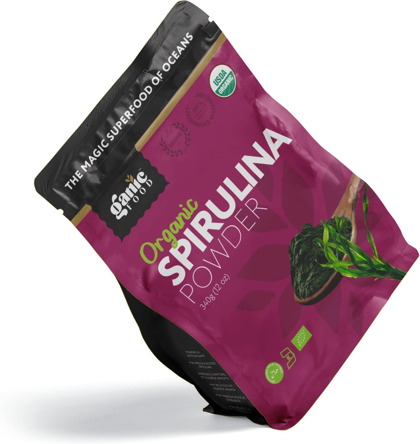 12 Ounces of Ganic Food Organic Spirulina Powder for a Nutrient-Rich Boost