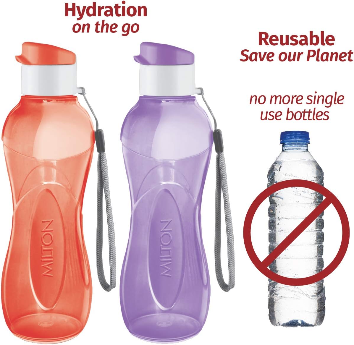 12 Oz MILTON Kids Reusable Leakproof Water Bottle with Wide Mouth, BPA-Free, Leak-Free, Handle Strap Carrier - Ideal for Cycling, Camping, Hiking, Gym, Yoga