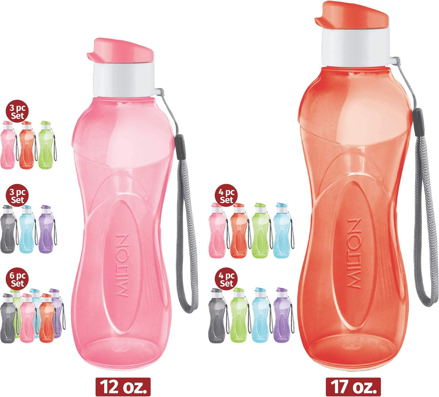 12 Oz MILTON Kids Reusable Leakproof Water Bottle with Wide Mouth, BPA-Free, Leak-Free, Handle Strap Carrier - Ideal for Cycling, Camping, Hiking, Gym, Yoga
