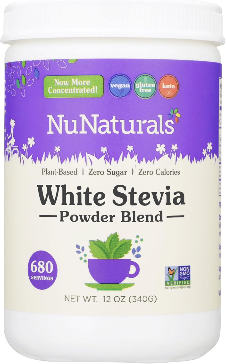12 oz NuNaturals White Stevia Powder: Plant-Based Sugar Substitute, Zero Calorie Sweetener