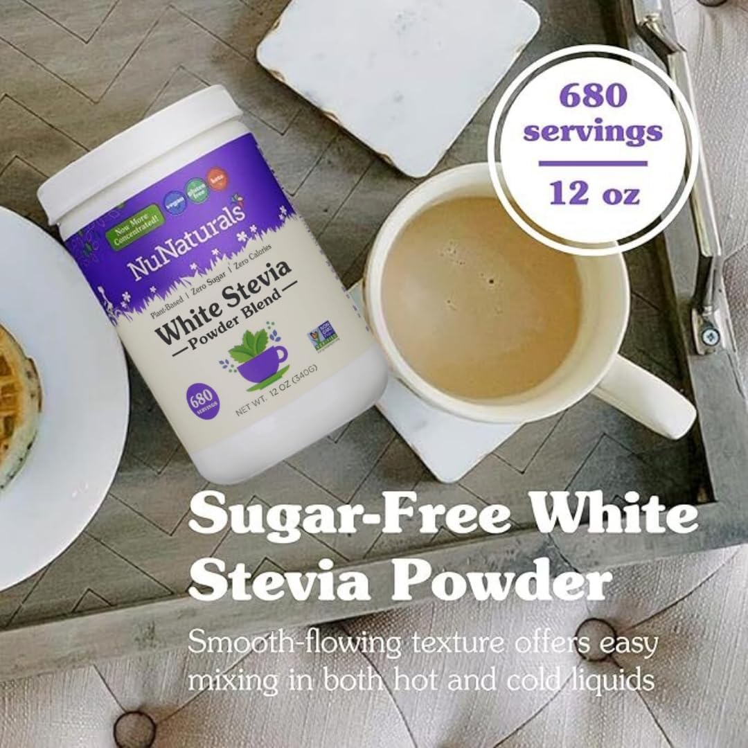 12 oz NuNaturals White Stevia Powder: Plant-Based Sugar Substitute, Zero Calorie Sweetener
