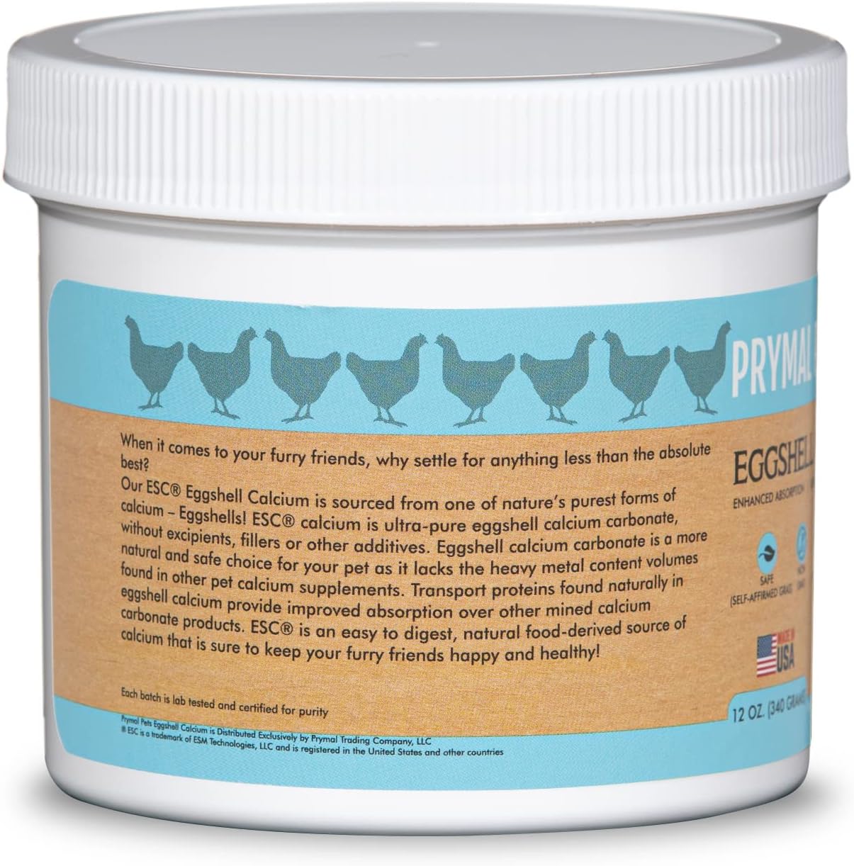 12 oz. Prymal Pets Eggshell Calcium Powder Supplement for Cats and Dogs - Natural Mineral Formula for Bone, Joint, Teeth, Heart, Immune Health - High Absorption