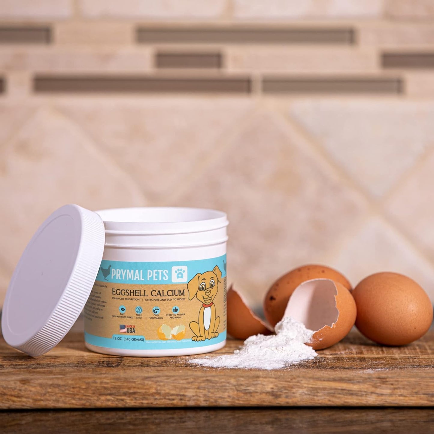 12 oz. Prymal Pets Eggshell Calcium Powder Supplement for Cats and Dogs - Natural Mineral Formula for Bone, Joint, Teeth, Heart, Immune Health - High Absorption