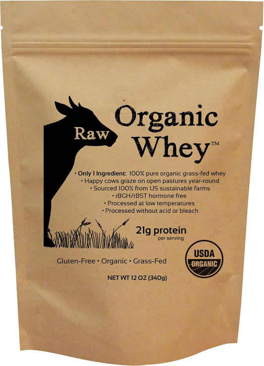 12 oz Raw Organic Grass Fed Whey Protein Powder - Happy Healthy Cows, Undenatured, Hormone Free, Non-GMO, Gluten Free, Unflavored & Unsweetened - BoostGo Australia
