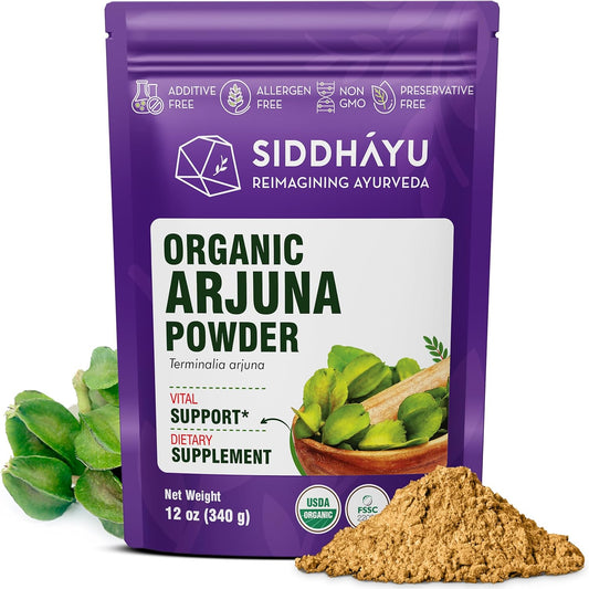 12 oz SIDDHAYU Organic Arjuna Powder for Heart Health and Wellness
