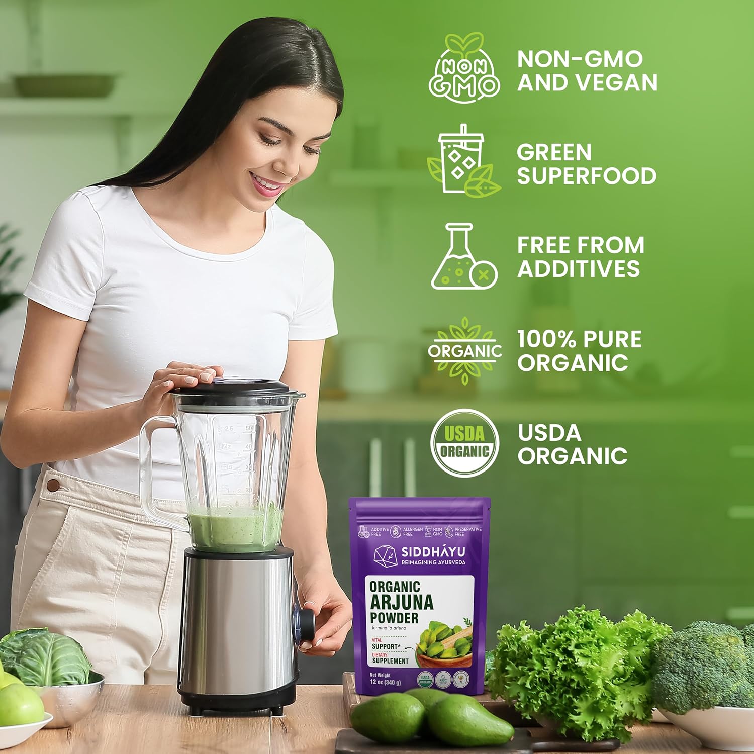 12 oz SIDDHAYU Organic Arjuna Powder for Heart Health and Wellness