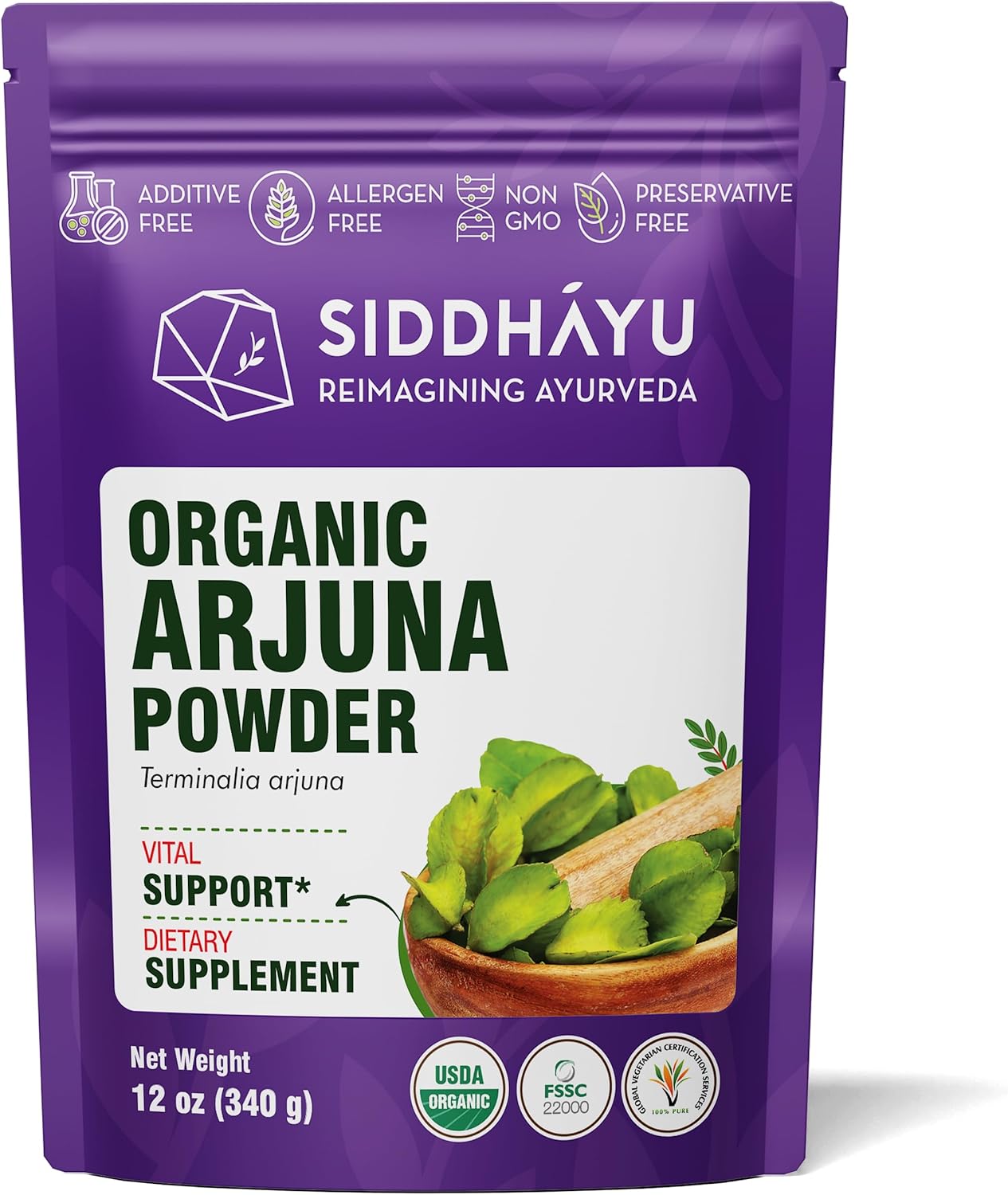 12 oz SIDDHAYU Organic Arjuna Powder for Heart Health and Wellness