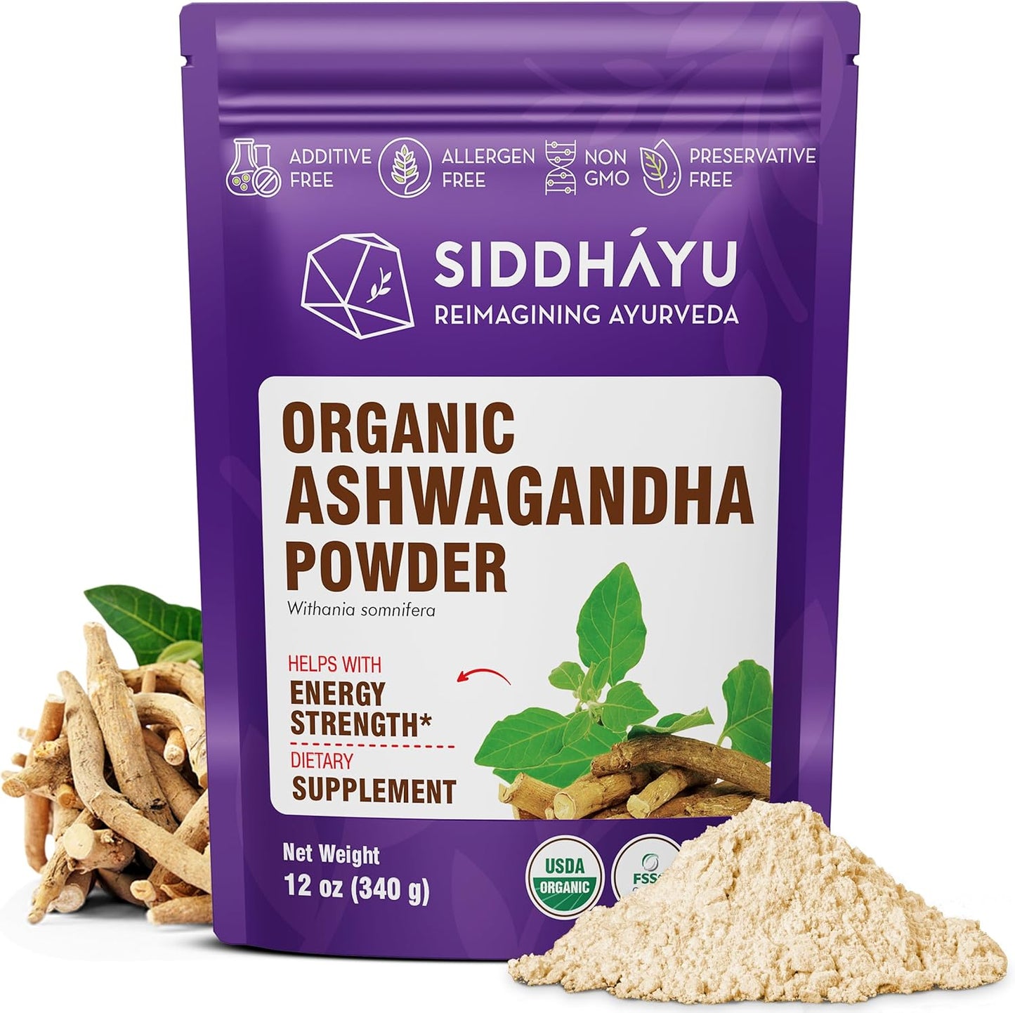 12 oz Siddhayu Organic Ashwagandha Powder for Natural Wellness