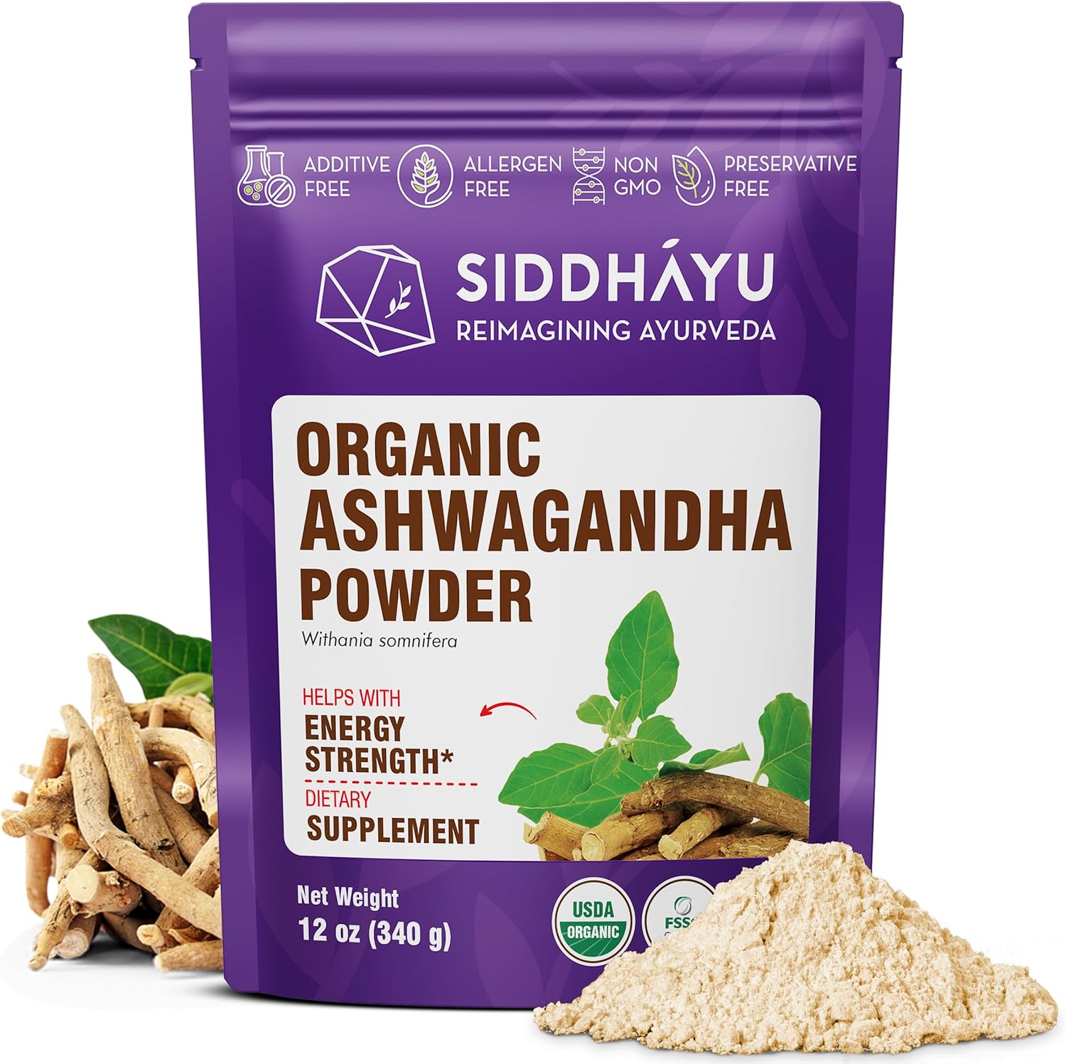 12 oz Siddhayu Organic Ashwagandha Powder for Natural Wellness