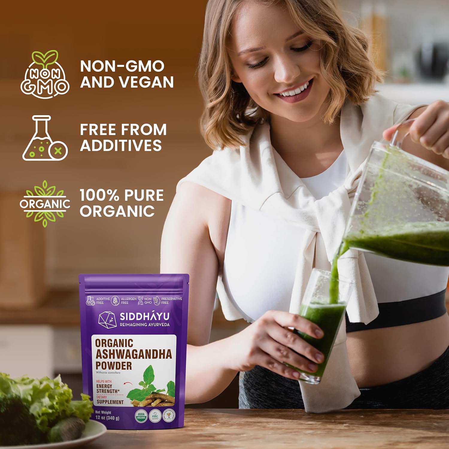 12 oz Siddhayu Organic Ashwagandha Powder for Natural Wellness