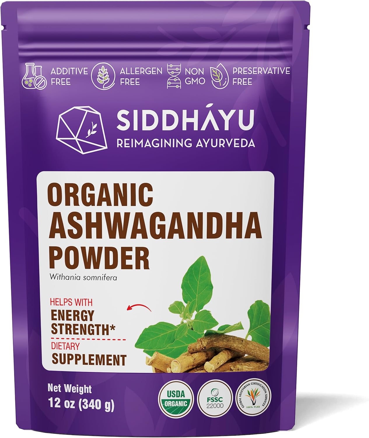 12 oz Siddhayu Organic Ashwagandha Powder for Natural Wellness