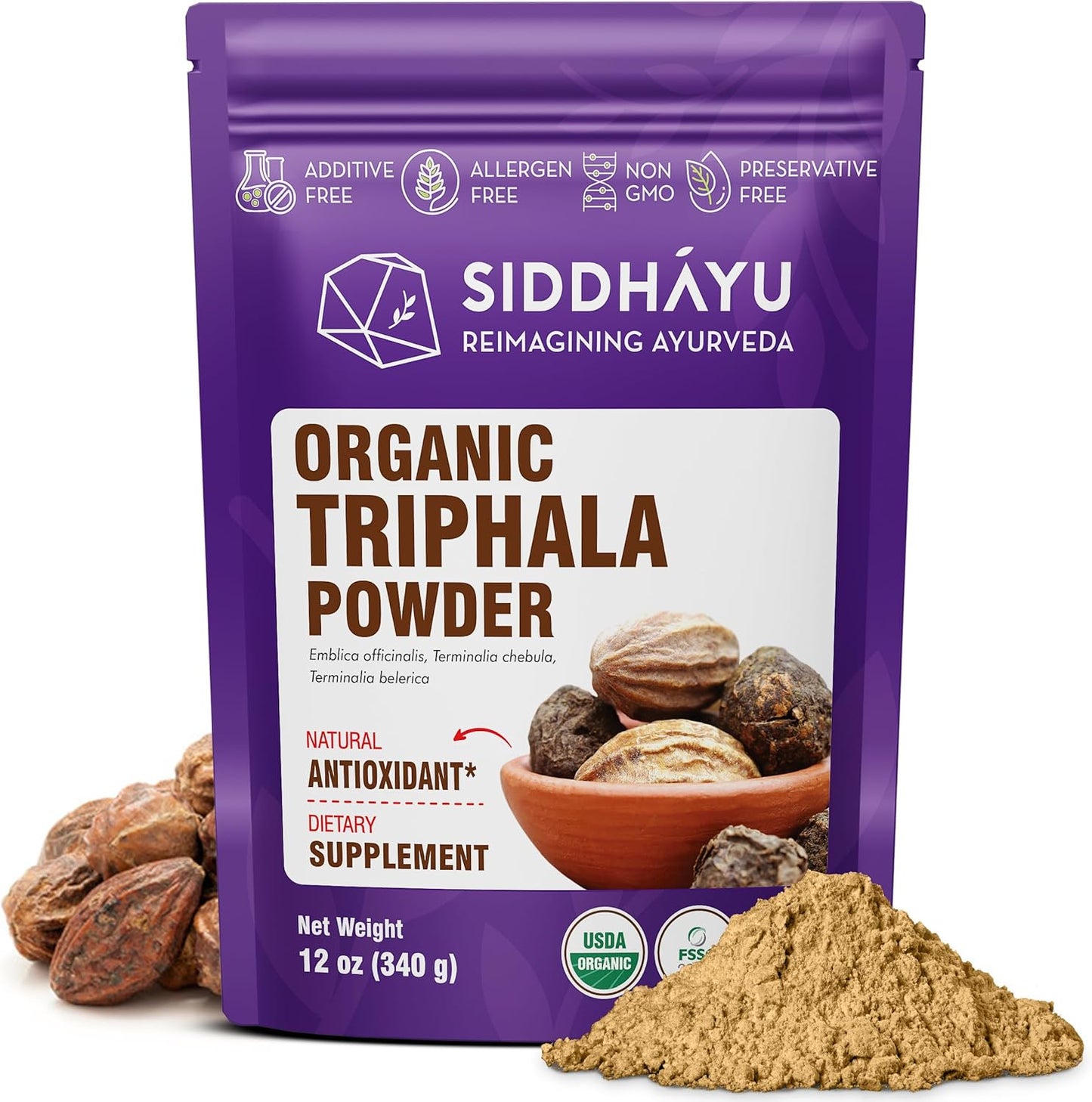 12 oz Siddhayu Organic Triphala and Arjuna Powder Bundle for Improved Health and Wellness