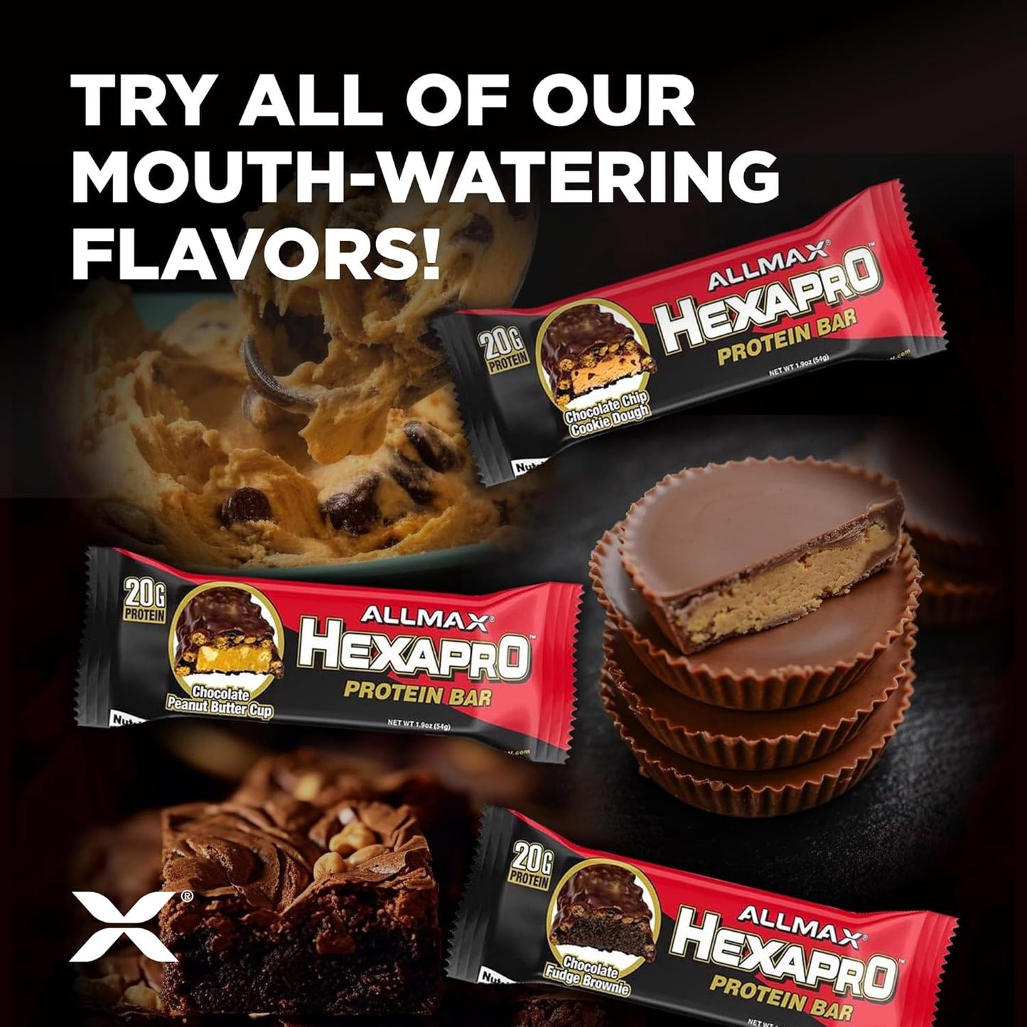 12-Pack Allmax Hexapro Protein Bar, Chocolate Chip Cookie Dough - High-Protein Energy Snack with 20g of Whey Protein Isolate - BoostGo Australia