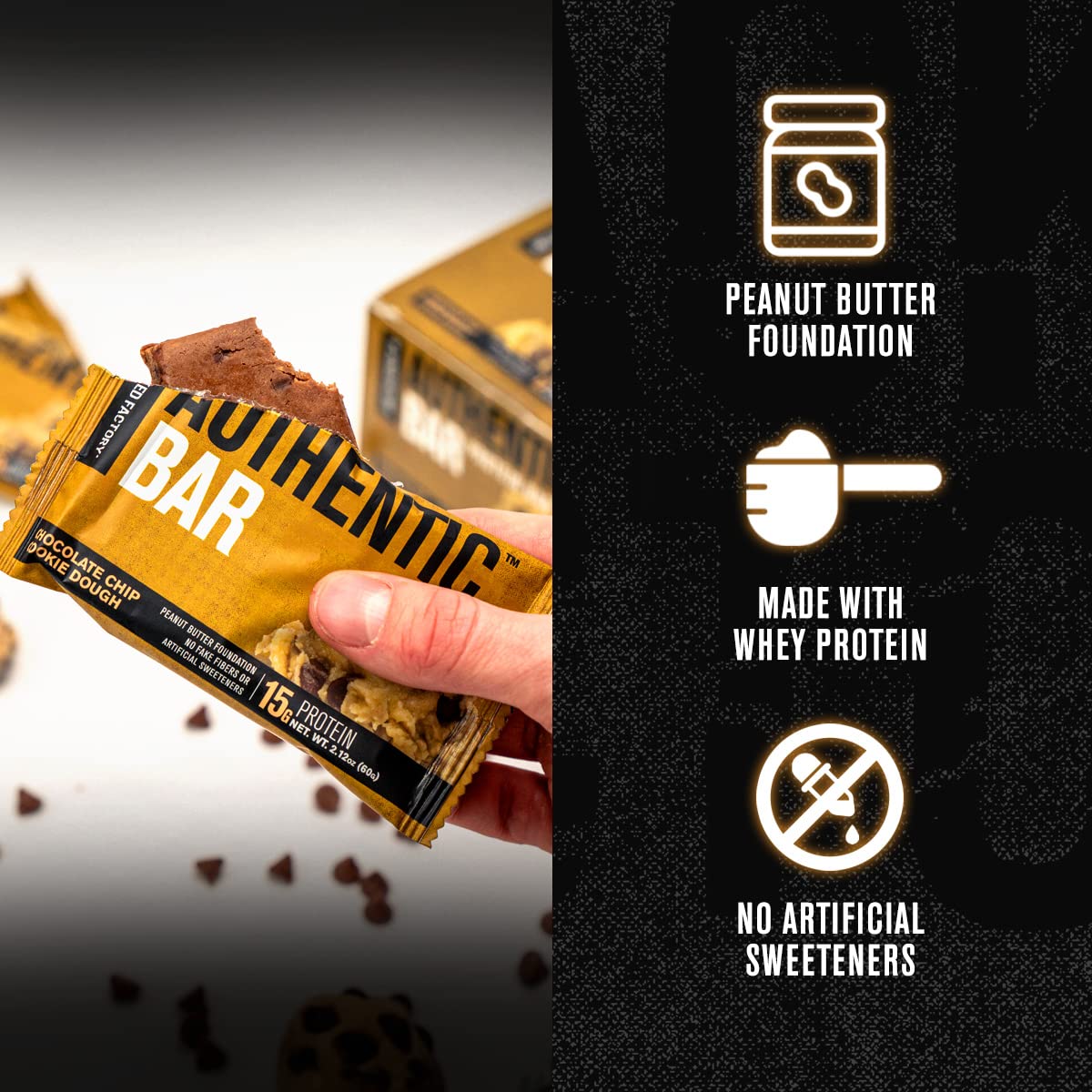 12-Pack Authentic Bar Chocolate Chip Cookie Dough Protein Bars with 15g Whey Protein Isolate - Healthy Meal Replacement Snack Bars with Peanut Butter & Healthy Fats - BoostGo Australia
