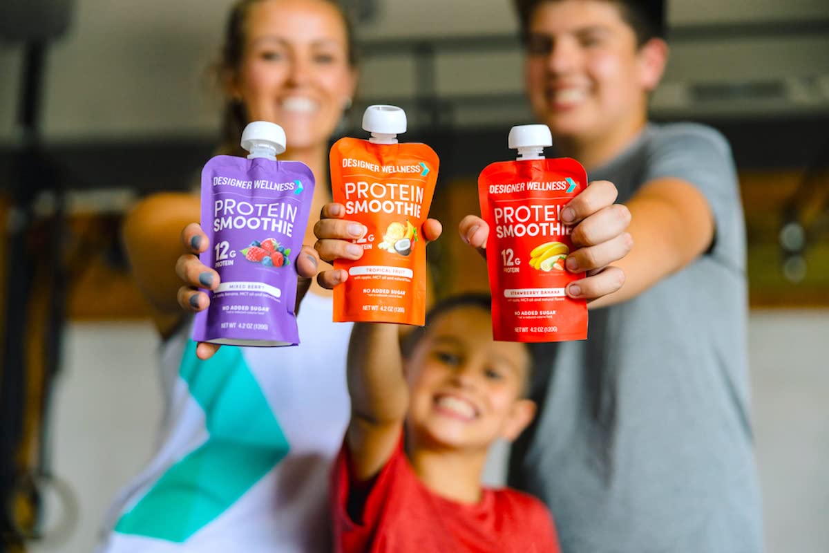 12-Pack Designer Wellness Protein Smoothie with Real Fruit, 12g Protein, Low Carb, Zero Added Sugar, Gluten-Free, Non-GMO - Strawberry Banana Flavor