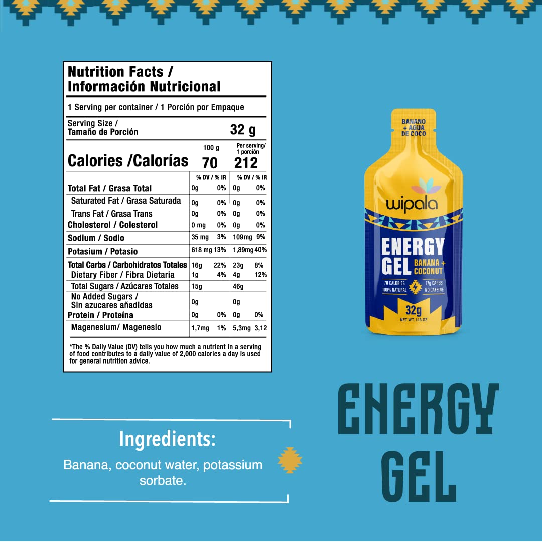 12-Pack Everglobe Wipala Energy Gel - Banana Coconut Flavor, Vegan & Non-GMO - Clean Energy for Running & Endurance Performance