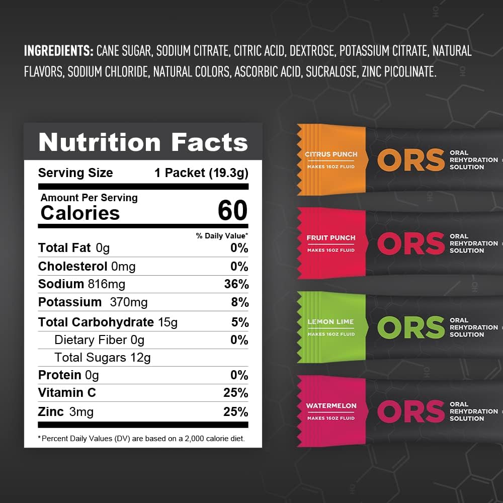 12-Pack Fluid Tactical ORS Electrolyte Drink Mix - Fruit Punch Flavor for Faster Recovery from Extreme Dehydration