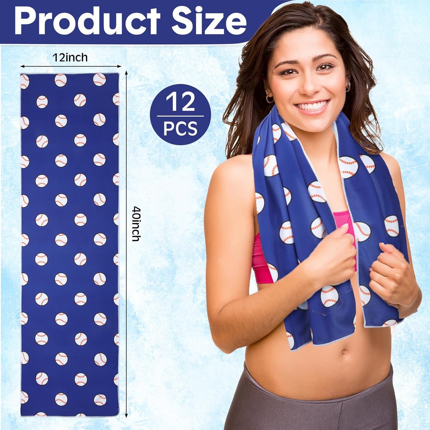 12-Pack FuWeave Cooling Towel - 40x12 Inches, Microfiber Fast Drying Towel for Sports - Basketball, Baseball, Football, Volleyball, Soccer, Softball - Gift for Men and Women