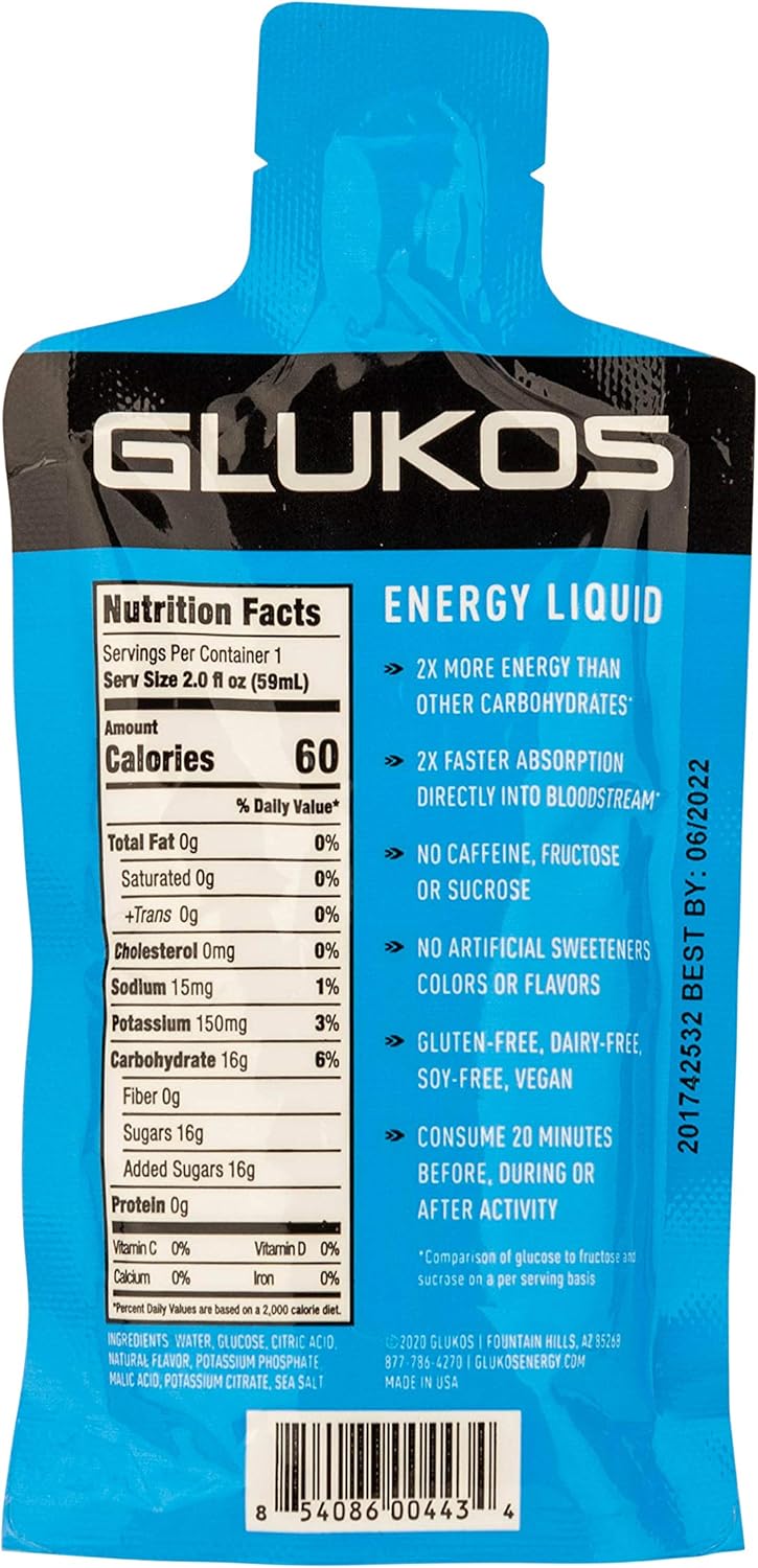 12-Pack Glukos Energy Liquid Gel Packets - 2oz Each