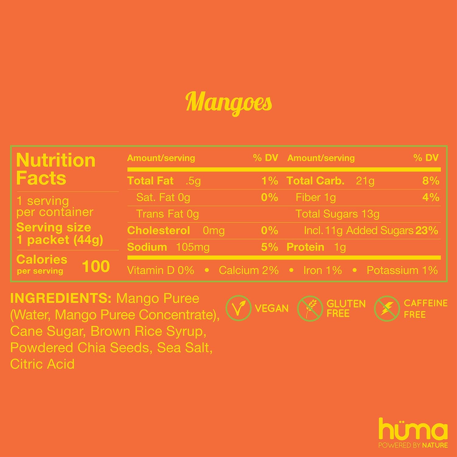 12-Pack Huma Chia Energy Gel, Mango Flavor - Top Choice for Endurance Exercise & Sports Nutrition